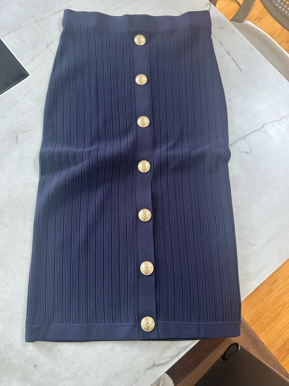 L’AGENCE Navy Pointelle Knit Skirt